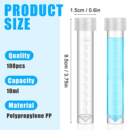 Kanayu 100 Pcs 10ml Plastic Test Tubes with Lids and Silicone Ring