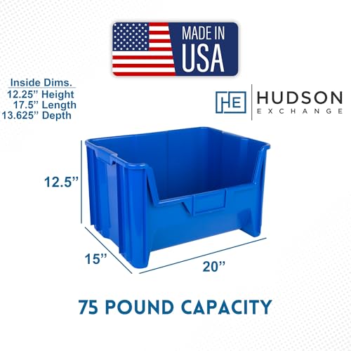 HE HUDSON EXCHANGE 20" x 15" x 12.5" (3 Pack) Plastic Giant Stackable Hopper Bin, Blue - color: Blue, size: 3 Pack
