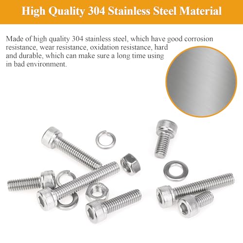 118 Pieces M6 Screws Nuts Washers Set, Sutemribor M6 x 10/12/16/20/25/30/35mm Hex Socket Head Cap Screws Nuts Washers Assortment Kit, 304 Stainless Steel, Fully Threaded - size: M6, style: Socket Head