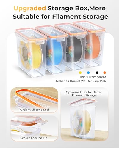YOOPAI Pro Filament Storage Box – Precision-Fit Airtight Container for Single 1KG Spools, Flat-Lid Design for Stable Stacking, Premium Desiccant Moisture Control, 3D Printer Filament Storage 4 Pack