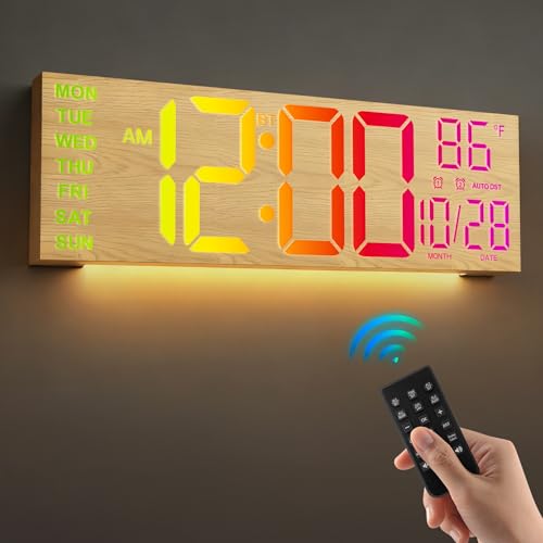LEIKE 16.2" Digital Wall Clock – RGB, Remote, Dual Alarm, Auto-Brightness - color: Wood