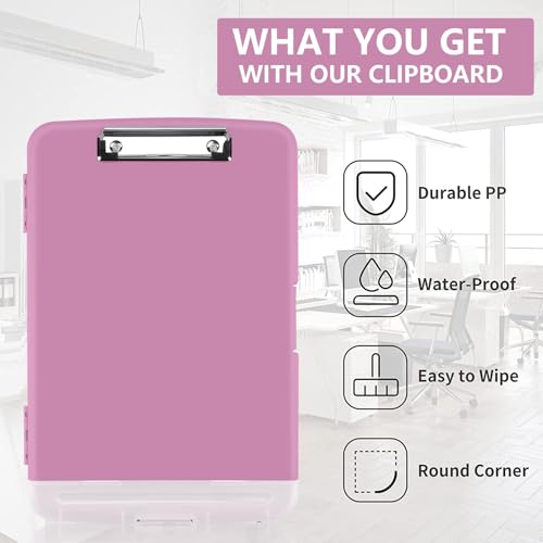 Clipboard with Storage, A4 Binder Nursing Clipboards with Pen Holder, Heavy Duty Storage Clipboards with Low Profile Clip, Clipboard Folder Side-Opening, Smooth Writing Clip Board (Violet) - color: Violet