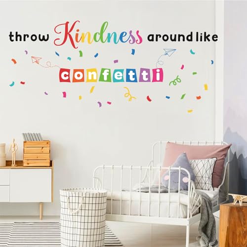 LHIUEM Inspirational Wall Decals Throw Kindness Around Like Confetti Bulletin Board Kits Peel and Stick Wall Decor Welcome Back to School Wall Stickers for Kids Elementary Classroom Kindergarten Sets - color: Throw Kindness Like Confetti
