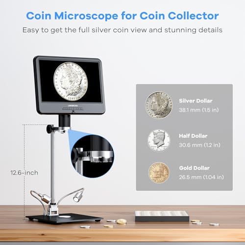 LM210 10.1'' Digital Microscope Magnifier Full Silver Coins View - size: LM210