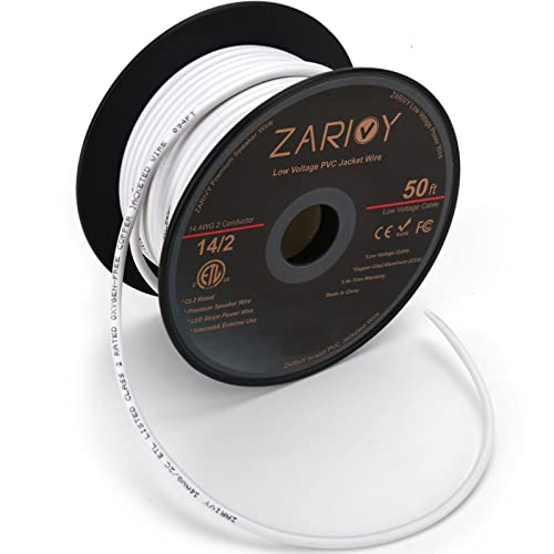 50 Feet 14 Gauge 2 Conductors Red Black Wire with Fire Resistant White Jacket, 14/2 AWG CL2 Rated Loud Speaker Cable, 14AWG Electrical Hookup Wire LED Strips Extension Cord Cable - size: 50 Feet, style: 14/2 Gauge CCA