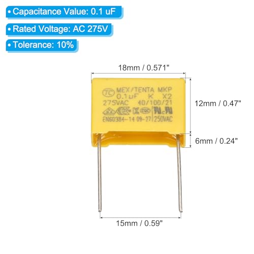 PATIKIL Safety Capacitors 12Pack 0.1uF AC 275V 15mm Pin Pitch 18x12x6mm - size: 15mm Pin Pitch, style: 0.1uF
