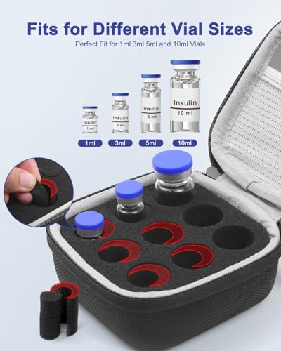 Krypthos Insulin Vial Protector Case, Insulin Vial Organizer Bag for Diabetics Standard 10ml U-100 Vials, Insulin Carrying Case Fridge Holder Storage Holder, No Ice Pack (Black-9 Slots) - color: Black-9 Slots