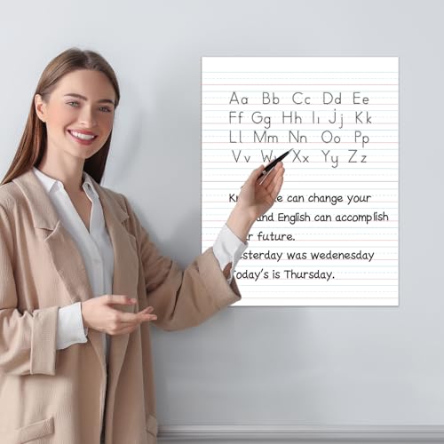Jumbo Magnetic Handwriting Paper 21.5x17in Dry Erase Handwriting Lined Paper for Classroom Whiteboard Accessories Writing Chart Page Giant Magnet Notebook Poster Homeschool Supplies Teacher Must Have - style: Writing Line