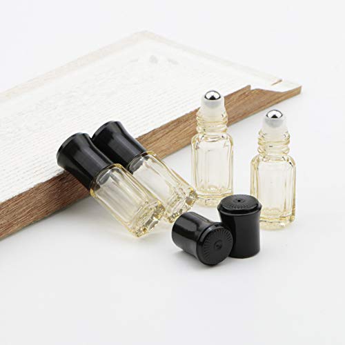 Kesell 10pcs 3ml Glass Roller Bottles for Essential Oil Mini Goose yellow Octagonal Roll On Bottles Refillable Perfume Container with Stainless Steel Ball - Travel Szie Sample Vials with Black Cap - color: yellow