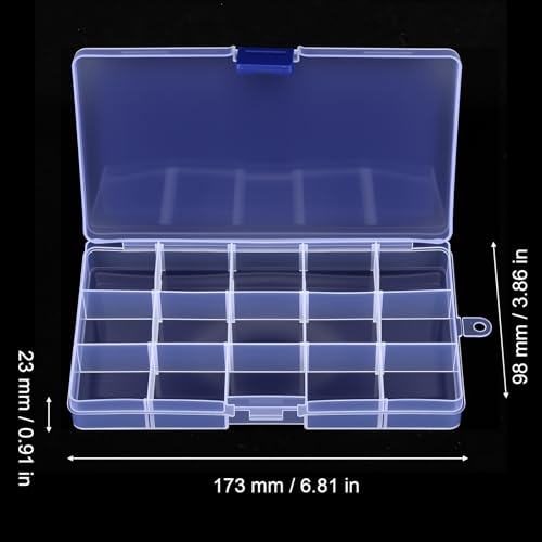 24 Pack 15 Grids Clear Plastic Bead Organizer Box Small Craft Organizer Box Storage Container with Adjustable Dividers for Jewelry Crafts Fishing Tackle Small Parts