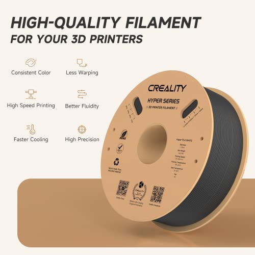 Official CREALITY Hyper PLA Filament 1.75mm, High Speed PLA 30-600mm/s Rapid 3D Printer Filament, Dimensional Accuracy +/-0.02mm, Fit Most FDM 3D Printers, 1KG(2.2lbs) Spool Black - color: Black