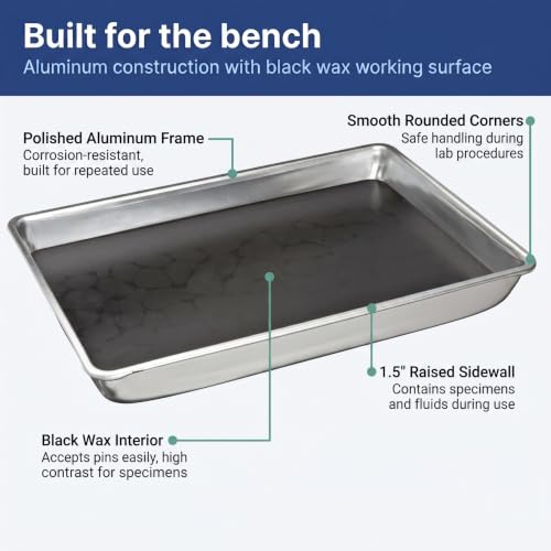 United Scientific™ Dissection Tray Aluminum with Black Wax, 11.25" x 7.5" - size: 11.25" X 7.5" X 1.5"