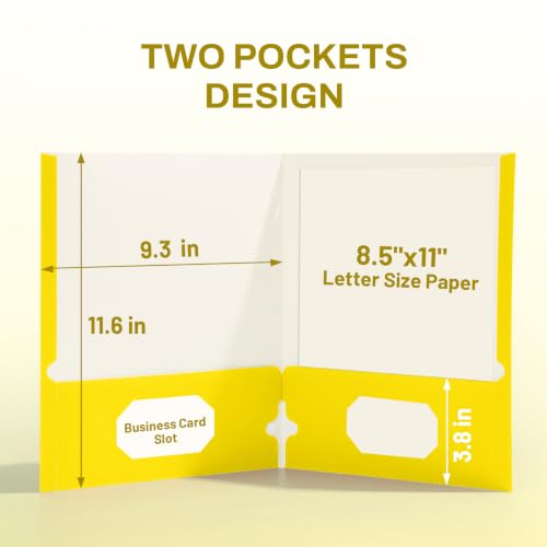 SUNEE Folders with Pockets 3 Hole Punched(50 Pack, Yellow), 2 Pocket Folders Fit Letter Size Paper, Paper File Folder for School Office Home Business - color: Yellow