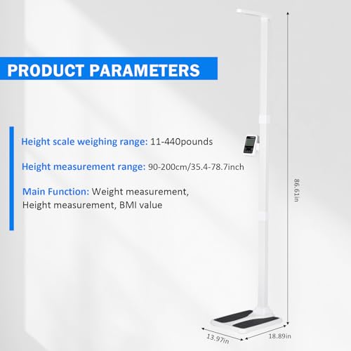 Professional Digital Physicians Scale,Ultrasonic Height and Weight Scale,Multifunctional Medical Measuring Scale for Weight and Height Measurement,Weight Capacity 440 lbs / 35.4”-78.7” - color: Smart weight and height scale