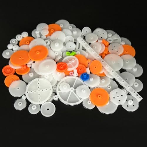 174PCS Plastic Gear Set Single Gear Spindle Gear Small Motor Gear for DC Motor RC Car Truck Robot DIY Model Toy Gear Replacement Module 0.5 Gears Axle Tire Gear Belt Bushings Rack DIY Set (174)