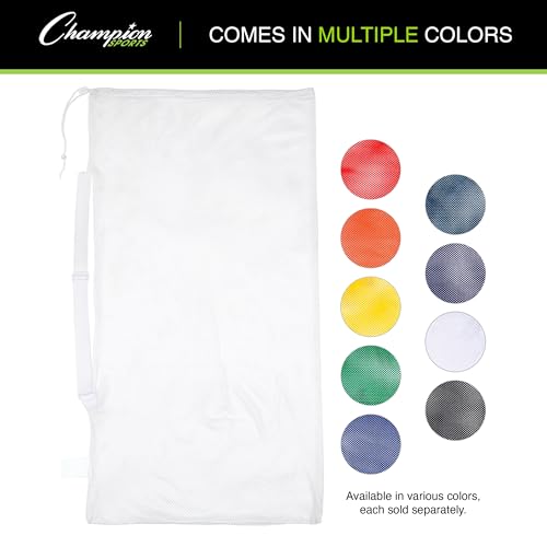 Champion Sports Mesh Equipment Bag – Heavy-Duty Nylon Drawstring Bag with Lock & ID Tag, Breathable Storage Sack for Balls, Swim Gear, Laundry & Toys, Multiple Sizes & Colors - color: Black, size: 24" x 48" with Shoulder Strap