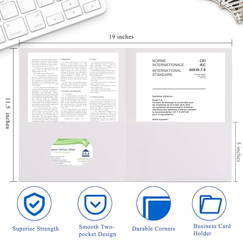 Zzrywuty 25 Packs White Two Pocket File Folders with Business Card Slot,Special Paper,Letter Size,Holds 100 Sheets for School,Office,Business - color: White-25pcs