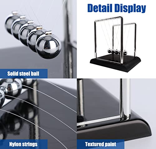 Newtons Cradle Balance Pendulum, Swinging Kinetic Balls, Fun Science Physics Accessories for Adults, Calm Down Fidgets Kit, Desk Toys for Stress Relief, Office Desk Decoration (Large Black) - size: Large - 5 Balls
