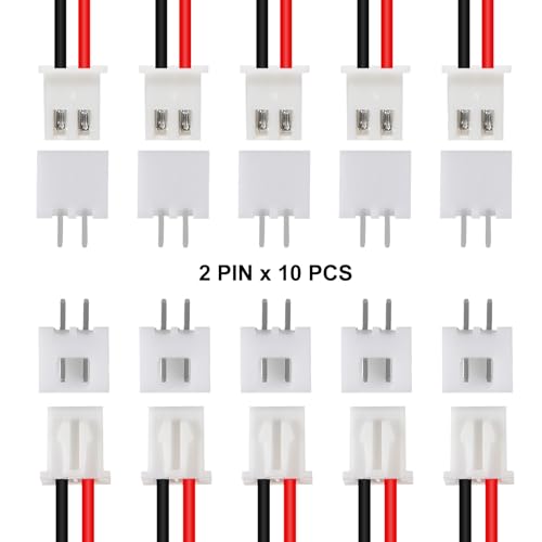 ACEIRMC 10Pairs JST-XH Connector Kit, XH 2.54mm 2 Pin Header Male and Female Connectors Plug Adapter with Flat Wire Cable 200mm 26AWG Compatible with JST XH (2P) - color: 2P