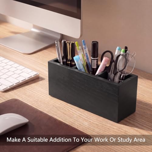 Wood Pen Holder for Desk with 3 Slots (Ash Black) - color: Ash Black