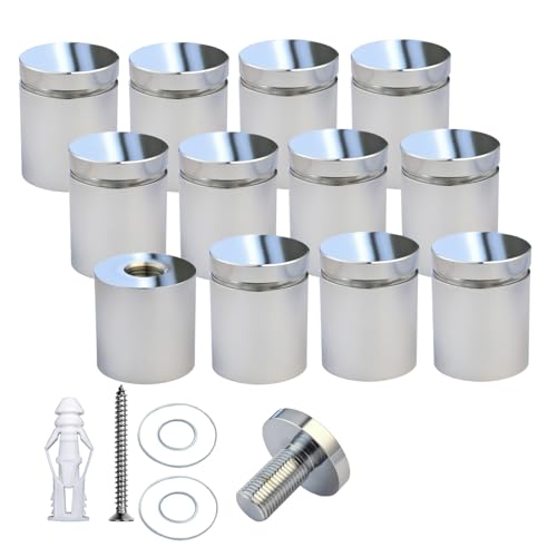 Aluminum Wall Mount Standoffs Screws, Polished Chrome, 1" x 1", Pack of 12 - color: Polished Chrome, size: 1" x 1"