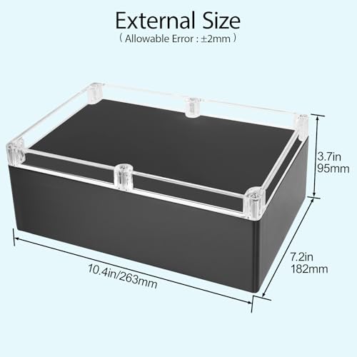 Project Box IP65 Waterproof Dustproof Junction Box ABS Plastic Enclosure Box for Electronics Clear Cover Outdoor Project Black 10.4" x 7.2" x 3.7"(263 x 182 x 95 mm) - color: Black-Clear Cover, size: 10.4" x 7.2" x 3.7"