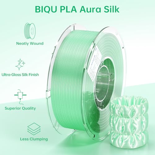 BIQU PLA Aura Silk 3D Printer Filament 1.75mm 1KG(2.2lbs) Spool, Green Silk - color: Green
