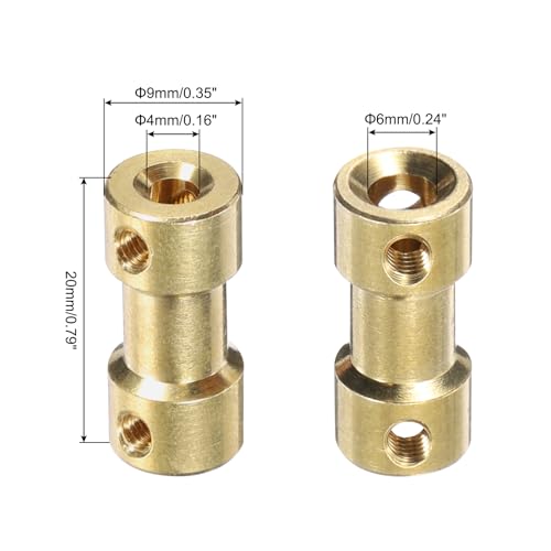 MECCANIXITY 2 Pcs 4mm to 6mm Brass Shaft Coupling Joint Connector with Screws and Hex Wrench Flexible Motor Shaft Coupler for Car Wheels Tires Shaft Motor - size: 4mm to 6mm