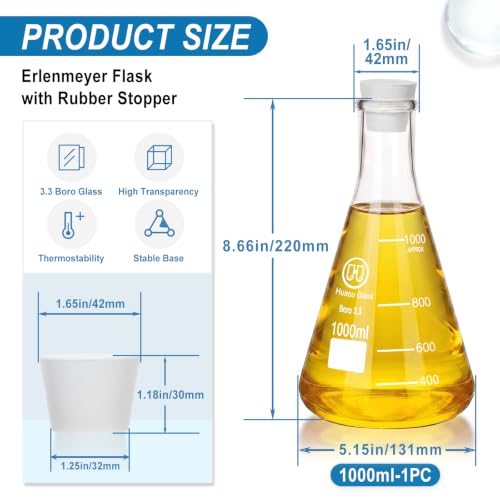 1000ml Glass Erlenmeyer Flask with Rubber Stopper - size: 1000ml-1pc