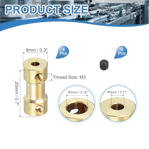 PATIKIL Shaft Coupling Joint 3mm to 5mm, 4 Pcs Brass Motor Shaft Coupler Extension Connector Rigid Sleeve Adapter Transmission Joint with M3 Screws for RC Car Airplane Tires Motor Robot - size: 3mm-5mm