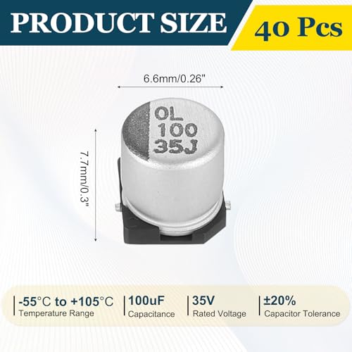 MECCANIXITY 40Pcs 22uF 35V Aluminum Electrolytic Capacitors 5.3 x 5.6mm