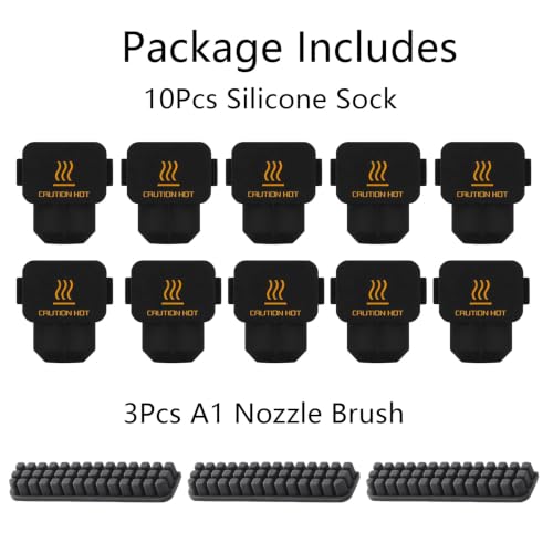 Hotend Care Kit:10Pcs Silicone Sock & 3Pcs Nozzle Brush for Bambu Lab A1 - size: For A1