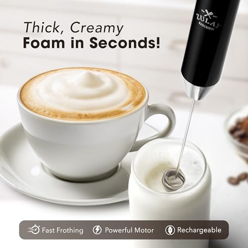 Zulay Kitchen Rechargeable Milk Frother Handheld - Frother Wand, Drink Mixer, Electric Whisk Frother, for Cappuccinos, Matcha & Protein Powder - Lux 4 Whisk 2 Speed Waterproof 2000mAh Alpha Black - color: 01 - Alpha Black, size: Rechargeable Z1 Motor Max