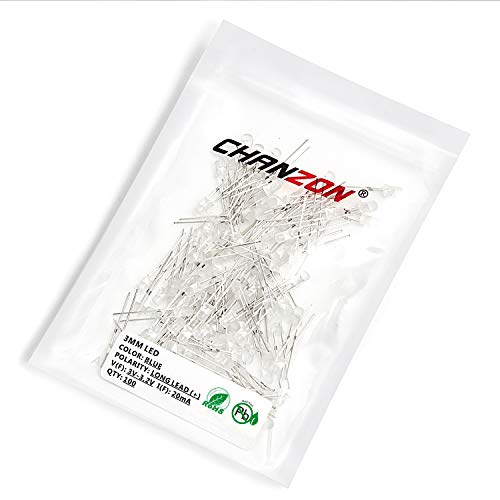 CHANZON 100 pcs 3mm Blue Diffused LED Diode Lights (DC 3V 20mA) - color: E) White-blue (100pcs)