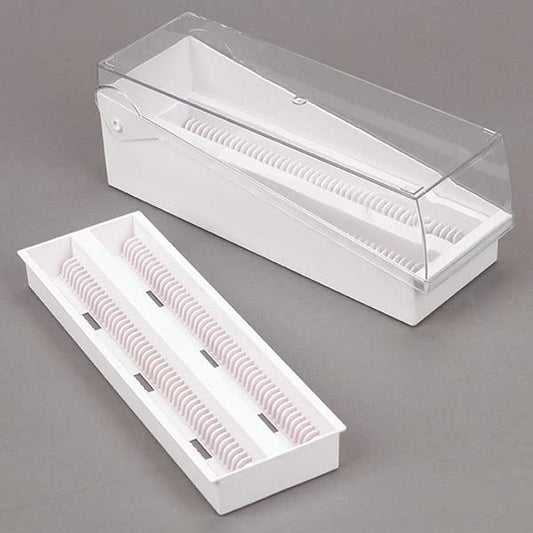 Globe Scientific 513250W ABS Slide Storage Box with Hinged Lid and Removable Draining Tray, 100-Place for up to 200 Slides, White, 240mm Length, 85mm Width, 95mm Height