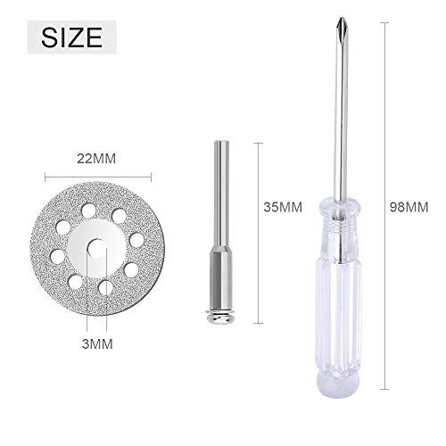 c i y 545 Diamond Cutting Wheel (22mm) 25pcs with 402 Mandrel (3mm) 5pcs and Screwdriver for Rotary Tool