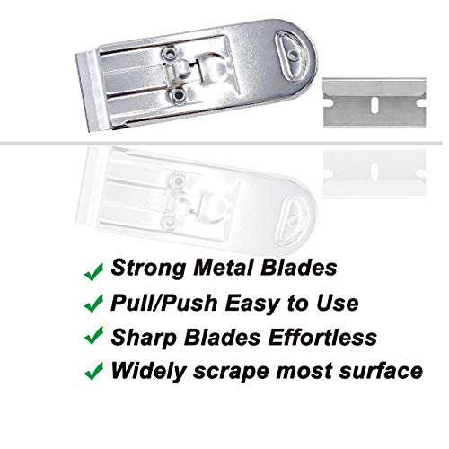 Razor Blades Metal Scraper Tool Pull Push Glass Scraper Stove Top Scraper Window Ceramic Scraper with10 PCS Single Edge Replacement Scraper Blades Removing Decal Label Residue Sticker,Silver - color: Set a