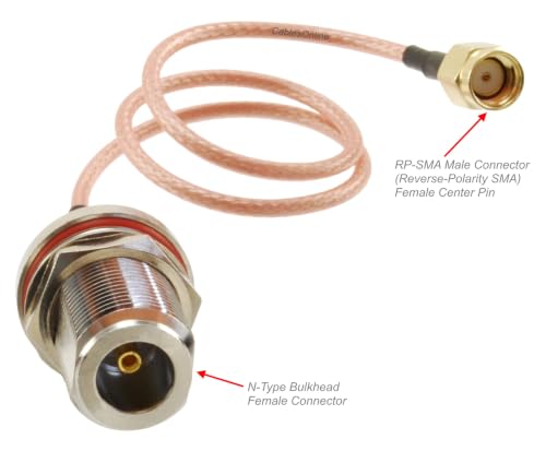 CablesOnline, 1ft RP-SMA Male to N-Type Bulkhead Female 50-Ohm RG316 Coax Low Loss Cable
