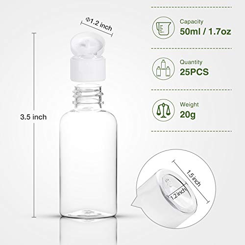 MMonDod 25 Pack 1.7oz/50ml Plastic Empty Bottles, Clear Travel Size Bottles