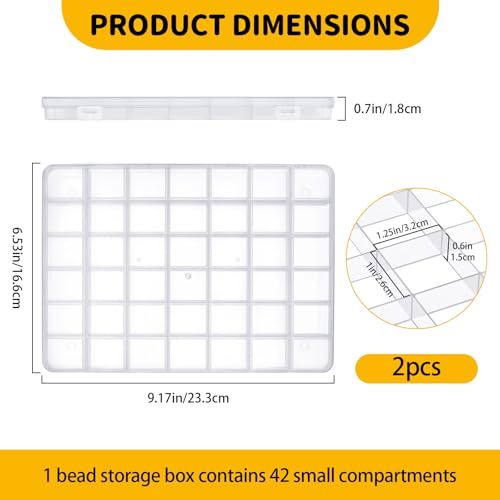 2 Pieces 42 Grids Plastic Bead Organizer Box with Non-Adjustable Dividers, Clear Small Parts Organizer Storage, Compartment Container for Beads Jewelry DIY Crafts Fishing Tackles (2 Pieces) - color: 2 Pieces