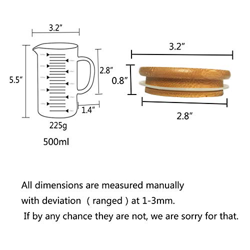 Graduated Beaker Mug with Handle and Durable Bamboo Lid Borosilicate Glass Multi-Function Food Grade Measuring Cup 500ml