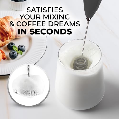 Zulay Kitchen Powerful Milk Frother Wand With Duracell Batteries - Ultra Fast Handheld Drink Mixer - Electric Whisk Foam Maker for Coffee, Lattes, Cappuccino & Matcha - Triple Whisk - Onyx Slate - color: 06 - Executive Gray, size: Triple Whisk + Batteries