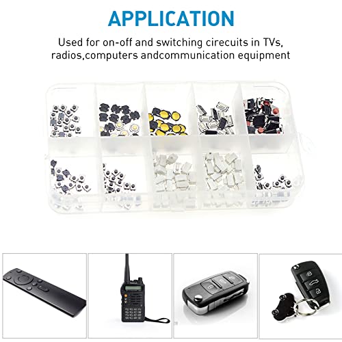 QTETAK 200 Pcs 10 Value Micro Momentary Tactile Push Button Switch Tact Assortment Kit - style: 200 Pcs 10 Value