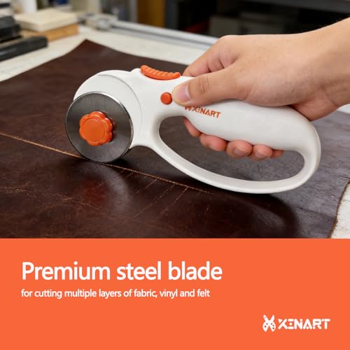 XINART 45mm Rotary Cutter for Fabric Safety Lock Ergonomic Classic Comfort Loop Fabric Small Premium Steel Rotary Cutter for Sewing Supplies Quilting Crafting Arts and Precise Cuts-Orange - color: Orange 45mm Rotary Cutter