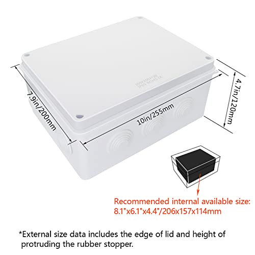 LeMotech Junction Box, ABS Plastic IP65 Waterproof and Dustproof, Universal Electrical Enclosure, Outdoor and Indoor Project Box, 10" x 7.9" x 4.7", White - size: 10" x 7.9" x 4.7" (1pc)