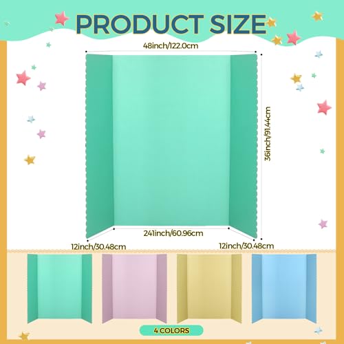 Mooliwe 4 Pack 48" X 36" Trifold Poster Board, Large Colored Foldable Corrugated Projects Display Board with Scalloped Borders for Science Fair Events, School Projects, Back to School Supplies - color: Macaron, size: 48" X 36"