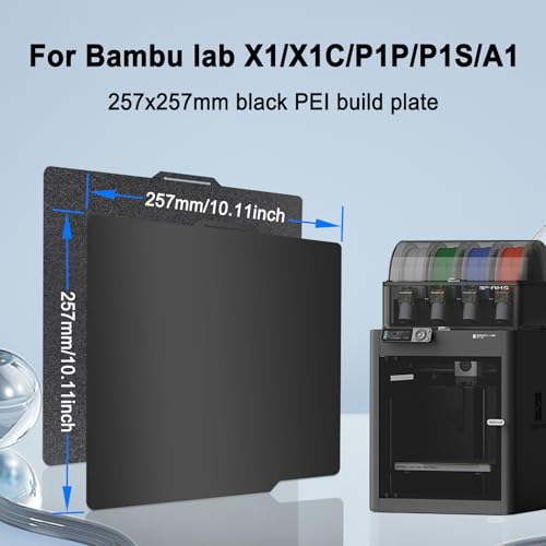 257x257mm Double-Sided PEI Build Plate for Bambu Lab X2D P2S A1 X1C X1 X1E P1P P1S, Black Smooth & Textured Flexible Spring Steel Plate, PLA PLA+ TPU Low Temp Printing Bed - size: 257x257mm