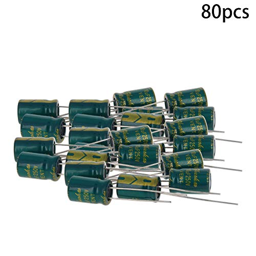 Fielect 80Pcs 10uF 250V Electrolytic Capacitor 8x12mm, Low ESR - size: 10uF 250V 8x12mm