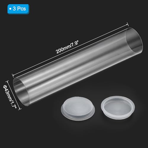 PATIKIL 7.9"x1.7" Clear Storage Tubes PC Hollow Rigid Tube with Cap 3Pcs - size: 7.9"L x 1.7"Dia