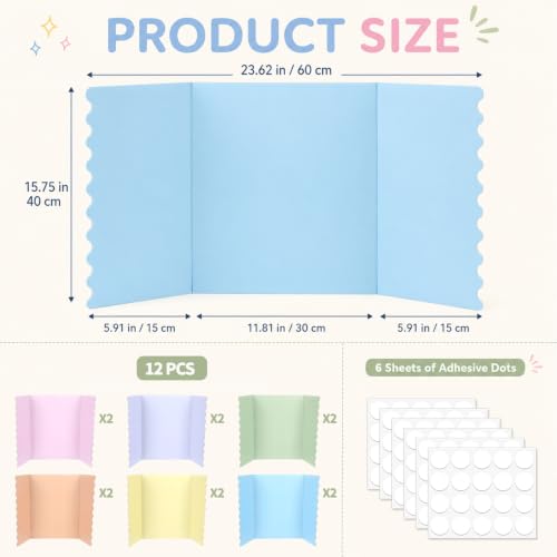 12Pack 24"x16" Trifold Poster Boards Back to School Tri Fold Poster Board Corrugated Scalloped Display Boards Foldable Business Project Board for Presentation Science Fair Event School Project(Pastel) - color: Pastel